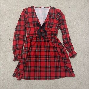 Red Plaid Dress with Bows